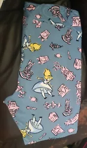 Lularoe Disney Leggings TC2 Blue w/Alice in Wonderland - Picture 1 of 2