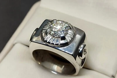 Round Cut 2 Ct Moissanite Diamond Sterling Silver 925 Handmade Mens Digits Ring - Image 1 of 4