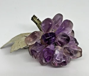 Vintage 1970s Cluster Polished Amethyst Quartz Stone Grapes Sterling Silver Wire - Picture 1 of 6
