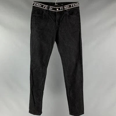 Pantalones de mezclilla FENDI talla 33 negro blanco con logotipo de algodón con cremallera Foto 1 de 4