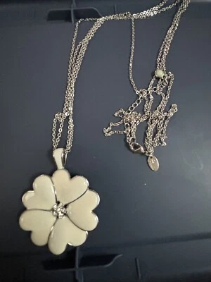 LIA SOPHIA White Enamel Heart Flower Crystal Pendant Necklace - Image 1 of 4
