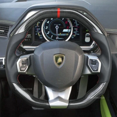 Volante de fibra de carbono real para Lamborghini Aventador 2013-2024 techo plano Foto 1 de 4
