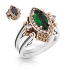 Turkish Reversible Marquise Emerald and Black Topaz 925 Sterling Silver Ring