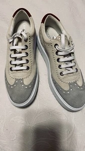 Geox Respira Lace Up Oxford White Gray Beige Suede Platform Shoes Sz 10.5UseOnce - Picture 1 of 11