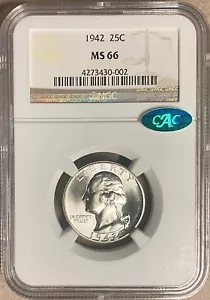1942 NGC & CAC MS66 Washington Quarter 25c - Picture 1 of 2