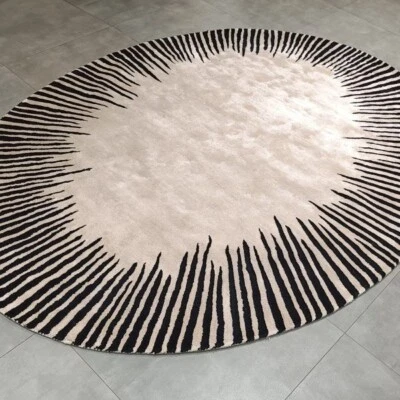 Hand-Tufted Oval Wool Carpet Black and White Oriental Design Handmade Area Rug - Image 1 of 4