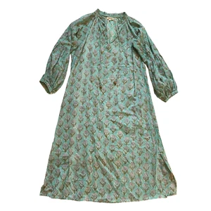 Abito Jane Valken midi tubino donna verde medio bianco floreale cotone manica lunga - Foto 1 di 11