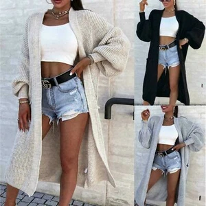 Plus Size  Ladies Chunky Knitted Oversized Balloon Sleeve Long Maxi Cardigan - Picture 1 of 17