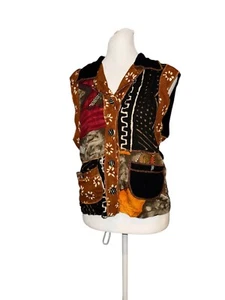 NWT Globetrotter Mens Patchwork Vest Button Collared Pockets Multicolor Medium - Picture 1 of 8