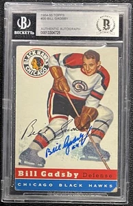 BILL GADSBY SIGNED 1954 TOPPS #20 BLACKHAWKS CARD BECKETT AUTHENTIC 725 - Picture 1 of 2