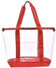NEW 19” Red Clear Tote Bag Zipper Closure Long Shoulder Strap Fabric Trimming