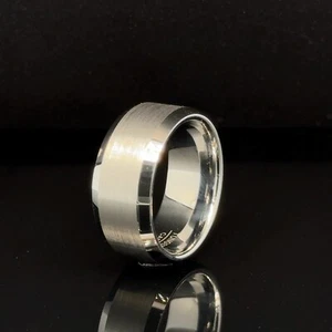 10mm tungsten Carbide Ring Matte Brushed Finish Polished Beveled Edges Band - Picture 1 of 4