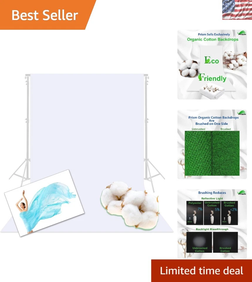 Telón de fondo para fotografía de algodón orgánico 150 g más grueso 9 x 18 pies - flocado y sin costuras Foto 1 de 4