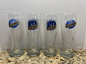 (4) Blue Moon Pilsner Beer 16oz 8” Tall Glasses - 2 are 20th Anniversary - Picture 1 of 7