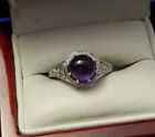 925 Sterling Silver .63ct Cabochon Round Purple Amethyst Ring Sz 6