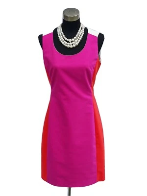 Vestido Belle Badgley Mischka 8 Rosa Naranja Blanco Rojo Bloque de Color Funda Algodón M Foto 1 de 4