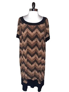 RONNIE NICOLE Size 22W Shift Dress Black Brown Short Sleeve Stretch Knee Length - Picture 1 of 4