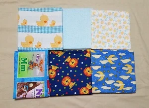 Lot 5 Yards + 1 Panel BABY CHILDREN Sun Moon Lion Duck ABC Cotton Fabric - Picture 1 of 12