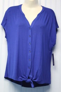 Apt. 9 bright blue sleeveless knit button front top with tie bottom Large NWT - Picture 1 of 3