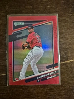 2021 Donruss Carlos Carrasco Cleveland Guardians Holo Red - Image 1 of 2