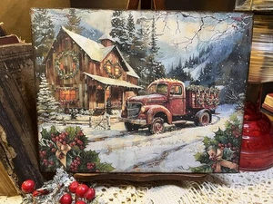 Weihnachten auf dem Bauernhof, roter LKW, Hütte, Handarbeit Plakette / Schild #9 - Bild 1 von 3