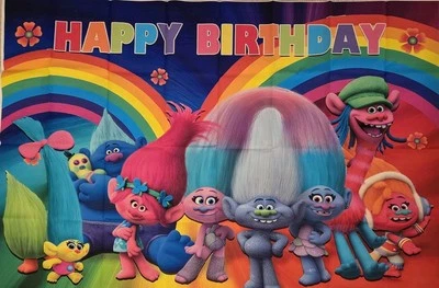 Juego de suministros de fiesta de cumpleaños Trolls decoraciones de fiesta 3x 5 pies pancarta nuevo  Foto 1 de 4