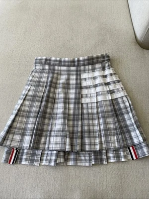Thom Browne 4-Bar Wool Pleated Mini Skirt GREY  - Image 1 of 4