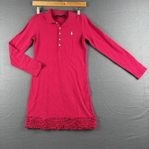 Ralph Lauren Girls Polo Shirt Dress Pink Long Sleeve Ruffles Size M - Picture 1 of 11