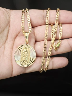 14K 镀金圣母玛利亚吊坠 Oro Laminado Virgen De Guadalupe Medalla — 第 1/4 张图片