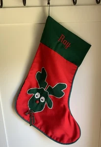 Vintage Judy's Things LG rot grün weiß Rentier Monogramm "Ray" Weihnachtsstrumpf - Bild 1 von 5