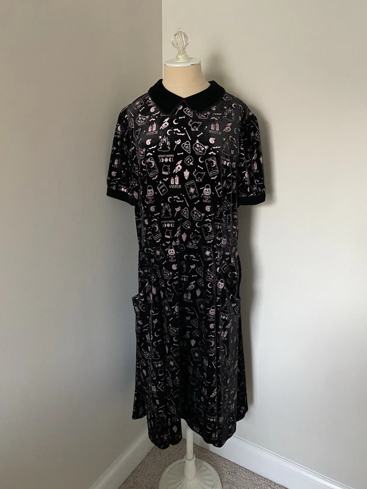 NWOT ModCloth Collectif Witch Peter Pan Collar Black Velvet Dress US 18 - Image 1 of 4
