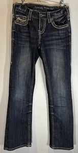 Cowgirl Tuff No Limits Bootcut Jeans 27x31 Dark Stretch Denim Thick Stitch - Picture 1 of 12