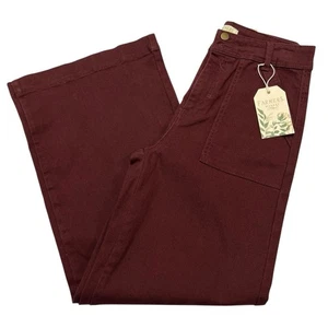 Pantalones Farmers Market para mujer 10 borgoña tiro alto pierna ancha denim boho festival - Imagen 1 de 11
