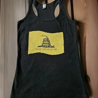 Camiseta sin mangas Gildan Gadsden Flag Dont Tread On Me negra espalda deportiva mujer pequeña algodón Foto 1 de 4
