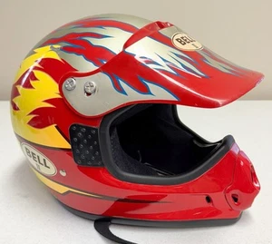 Clean Vintage BELL II Motocross Helmet W/Visor Red Yellow Size Unknown S Small - Picture 1 of 11