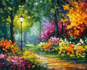 Leonid Afremov GARDEN OF HAPPINESS Oil Paint 30"x24" LIMITED EDITION GICLEE - Picture 1 of 9