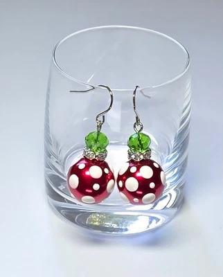 波尔卡圆点耳环珍珠色珠宝圣诞奢华串珠吊坠耳环 — 第 1/4 张图片