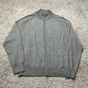 Mens Merino Wool Blend Cardigan L Gray Zip Sweater Luxury Preppy Classic - Picture 1 of 7