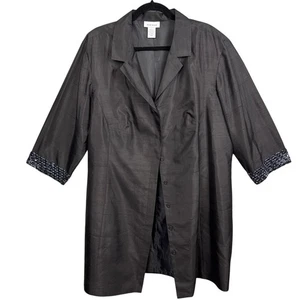 Chaqueta estilo esmoquin de seda negra talla grande Avenue hasta la rodilla puños con cuentas 18W - Imagen 1 de 8