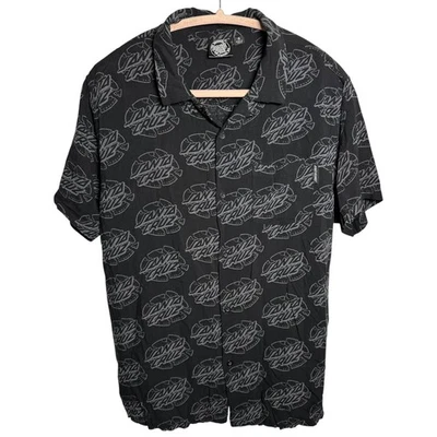Santa Cruz Shirt Mens Small Black Logo Hawaiian Button Up Surf Skate Graphic - Image 1 of 4