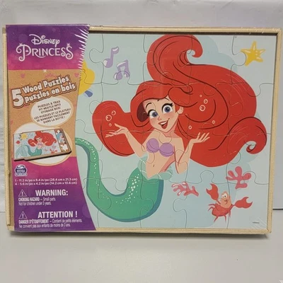 Disney Princess Jigsaw Puzzles Wood 5 Pack Sealed Wooden Storage Box  - Image 1 of 4