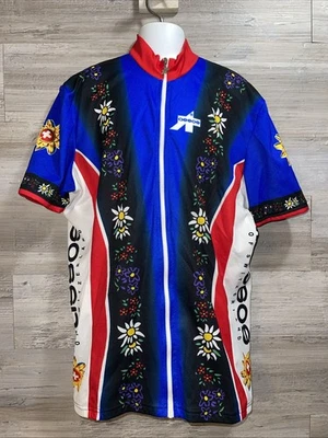 Camiseta de ciclismo ASSOS SWITZERLAND multicolorida floral Edelweiss zíper completo, grande vintage - Imagem 1 de 4