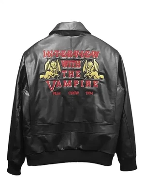 Chaqueta de cuero genuino negra Interview with The Vampire Crew para hombre y mujer Foto 1 de 4