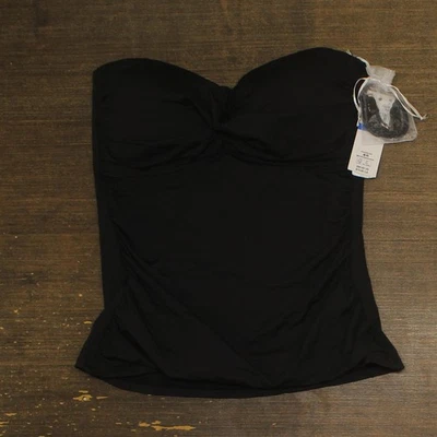 anne Cole Womens Solid Twist Front Shirred Bandeau Tankini Swim Top Black XL - Image 1 of 4