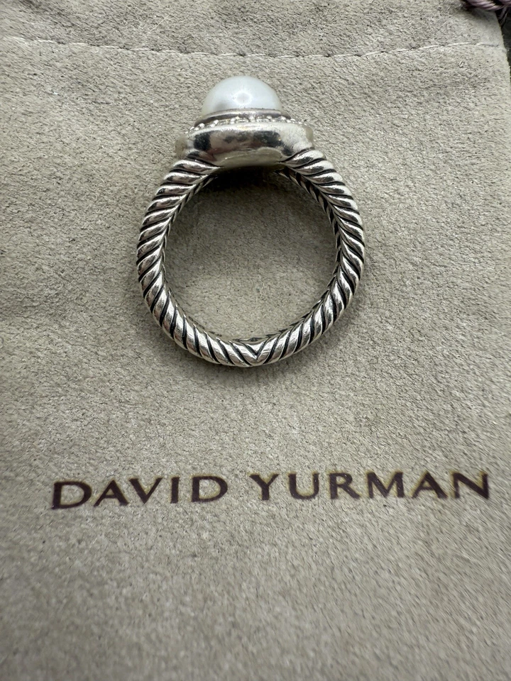 David Yurman Petite Cerise Pearl Diamond Sterling Ring Size 7.5 Foto 1 de 1