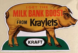 KRAFT KRAYLETS Pig Embossed Metal /Tin Sign - Picture 1 of 10