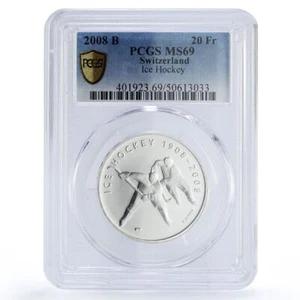 Switzerland 20 francs Ice Hockey Federation Sports MS69 PCGS silver coin 2008 - Picture 1 of 2