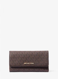 Jet Set Travel Crossgrain Leather Tri-Fold Large Wallet Brown New Free Shipping - Picture 1 of 3
