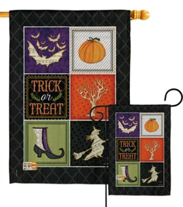 Collage de truco o trato murciélago de Halloween calabaza bruja jardín espeluznante bandera de patio - Imagen 1 de 13