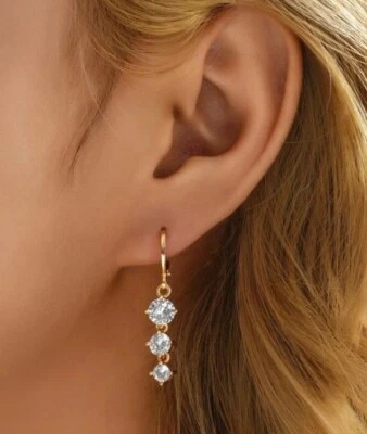 Beautiful 18K Gold Plated Zircon Drop Earrings Jewellery Women Evening Party - Image 1 of 4